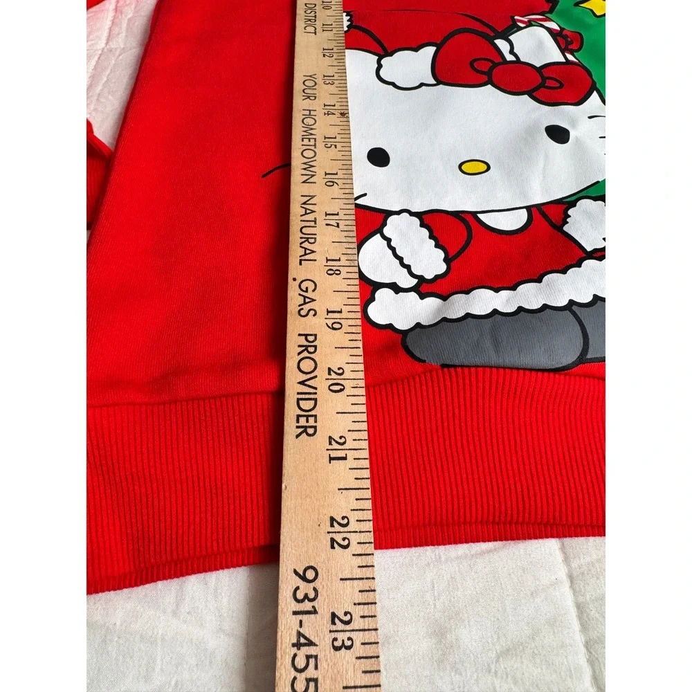 Embroidered Hello Kitty Merry Bright Christmas‎ Tree Red Sweatshirt Medium